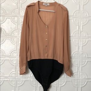 Coral silk Tibi blouse bodysuit with gold buttons